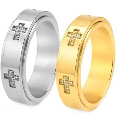 ***COI Titanium Gold Tone/Silver Cross Ring With Cubic Zirconia-01963A