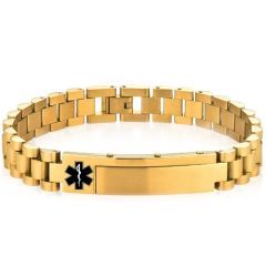 ***COI Titanium Black/Gold Tone/Silver Medical Alert Bracelet With Steel Clasp(Length: 8.85 inches)-01969A