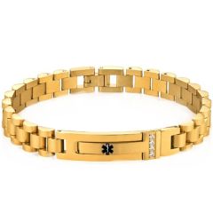 ***COI Titanium Black/Gold Tone/Silver Medical Alert Cubic Zirconia Bracelet With Steel Clasp(Length: 8.46 inches)-01970A