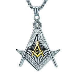 ***COI Titanium Gold Tone/Silver/Silver & Gold Tone Masonic Freemason Pendant-01974A