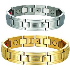 ***COI Titanium Gold Tone/Silver Bracelet With Steel Clasp(Length: 8.07 inches)-01975A