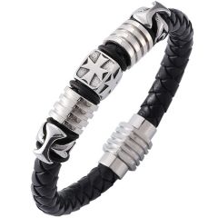 ***COI Titanium Cross Genuine Leather Bracelet With Steel Clasp(Length: 8.66 inches)-01978A