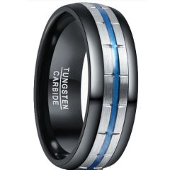 ***COI Tungsten Carbide Black Blue Silver Tire Tread Ring-01987A
