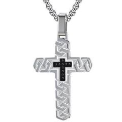 ***COI Titanium Black/Silver Black Cross Pendant-01988A