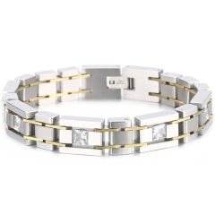 ***COI Titanium Black Silver/Gold Tone Silver/Gold Tone Cubic Zirconia Bracelet With Steel Clasp(Length: 8.27 inches)-01990A