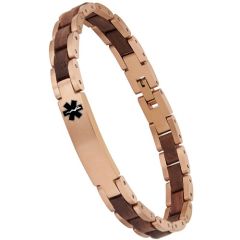 ***COI Rose Titanium Kao Wood Medical Alert Bracelet With Steel Clasp(Length: 8.66 inches)-01994A