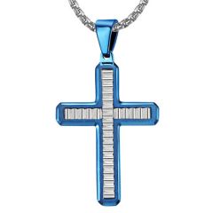 ***COI Titanium Black/Blue Silver Cross Pendant-02003A