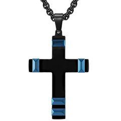 ***COI Titanium Black Gold Tone/Blue Cross Pendant-02004A