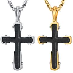 ***COI Titanium Black Gold Tone/Silver Cross Pendant-02005A