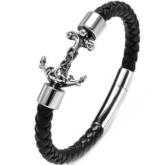 ***COI Titanium Anchor Genuine Leather Bracelet With Steel Clasp(Length: 8.27 inches)-02007A