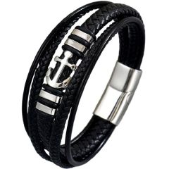 ***COI Titanium Anchor Genuine Leather Bracelet With Steel Clasp(Length: 8.46 inches)-02008A