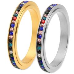 ***COI Titanium Gold Tone/Silver Rainbow Price Ring With Cubic Zirconia-02011A