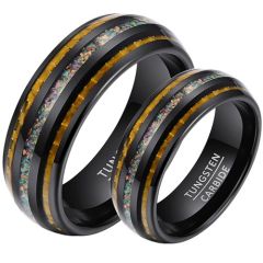 ***COI Black Tungsten Carbide Ring With Meteorite & Carbon Fiber-02013A