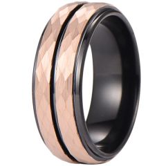 ***COI Tungsten Carbide Black Rose Faceted Center Groove Step Edges Ring-02014AA