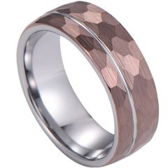 ***COI Tungsten Carbide Offset Groove Faceted Ring-02015A