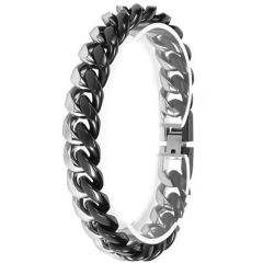 ***COI Titanium Black Silver/Silver Bracelet With Steel Clasp(Length: 7.87 inches)-02019A