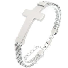 ***COI Titanium Gold Tone /Silver Cross Bracelet With Steel Clasp(Length: 7.48 inches)-02020A