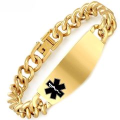 ***COI Titanium Black/Gold Tone/Silver Medical Alert Bracelet With Steel Clasp(Length: 8.66 inches)-02024A