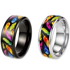 ****COI Titanium Black/Silver Rainbow Pride Beveled Edges Ring-02025A