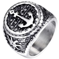 ****COI Titanium Black Silver Anchor Ring-02027A