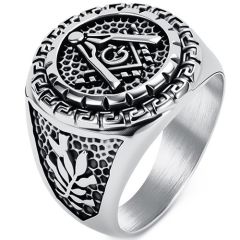 ****COI Titanium Black Silver/Gold Tone Silver/Black Masonic Freemason Ring-02028A
