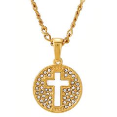 ****COI Gold Tone Titanium Cross Pendant With Cubic Zirconia-02030A