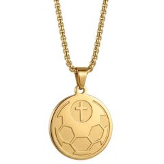 ****COI Titanium Black/Gold Tone/Silver Soccer & Cross Pendant-02031A