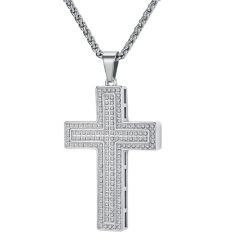 ****COI Titanium Gold Tone/Silver Cross Pendant With Cubic Zirconia-02034A