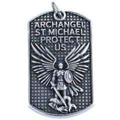 ****COI Titanium Black Silver St Michael Protect Us Pendant-02036A