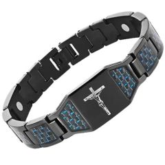 ****COI Black Titanium Carbon Fiber Cross Bracelet With Steel Clasp(Length: 8.27 inches)-02037A