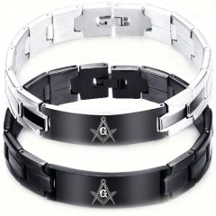 ****COI Titanium Black/Black Silver Masonic Freemason Bracelet With Steel Clasp(Length: 7.87 inches)-02040A