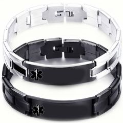 ****COI Titanium Black Silver/Black Medical Alert Bracelet With Steel Clasp(Length: 7.87 inches)-02045A