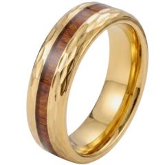****COI Gold Tone Titanium Faceted Ring With Koa Wood-02048A
