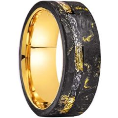 ****COI Tungsten Carbide Black Gold Tone Meteorite & Gold Foil Ring-02052A