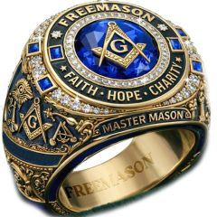 ****COI Titanium Black Gold Tone Blue Masonic Freemason Ring-02053A