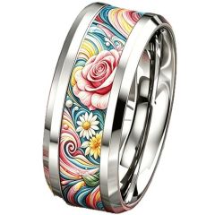 ****COI Titanium Floral Beveled Edges Ring-02054A