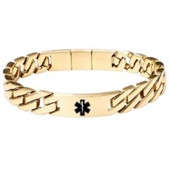 ****COI Titanium Black/Gold Tone/Silver Medical Alert Bracelet With Steel Clasp(Length: 8.27 inches)-02056A