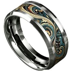 ****COI Titanium Camouflage Celtic Beveled Edges Ring-02058A