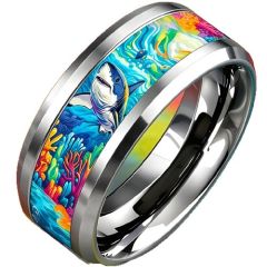 ****COI Titanium Shark Sea & Carol Beveled Edges Ring-02062A