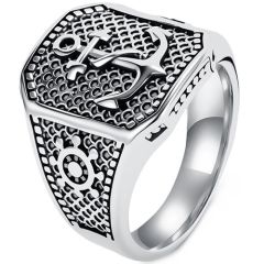 ****COI Titanium Black/Gold Tone/Silver Anchor & Steering Wheel Ring-02067A