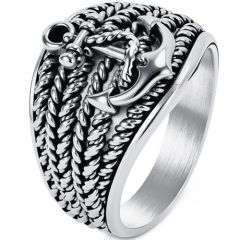 ****COI Titanium Black/Gold Tone/Silver Anchor Ring-02068A