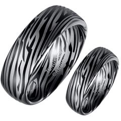 ****COI Tungsten Carbide Black Silver Damascus Dome Court Ring-02079A