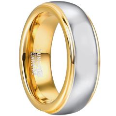 ****COI Tungsten Carbide Gold Tone Silver Step Edges Ring-02082A