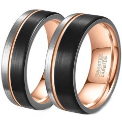 ****COI Tungsten Carbide Black Rose Silver Offset Groove Ring-02083A