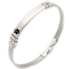 ****COI Titanium Silver/Gold Tone Silver Medical Alert Wire Bracelet With Steel Clasp(Length: 7.87 inches)-02092A