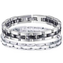****COI Titanium Black/White Ceramic Bracelet With Steel Clasp(Length: 8.27 inches)-02093A