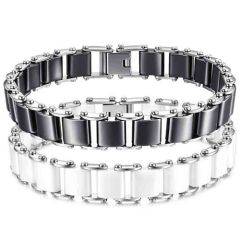 ****COI Titanium Black/White Ceramic Bracelet With Steel Clasp(Length: 7.87 inches)-02094A