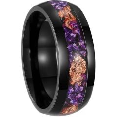 ****COI Black Titanium Amethyst/Crushed Opal Gold Foil Dome Court Ring-02098A