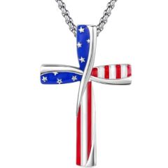 ****COI Titanium Blue Red Silver American Flag Cross Pendant-02102A
