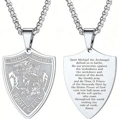 ****COI Titanium Black/Gold Tone/Silver Saint Michael Protect Us Pendant-02103A